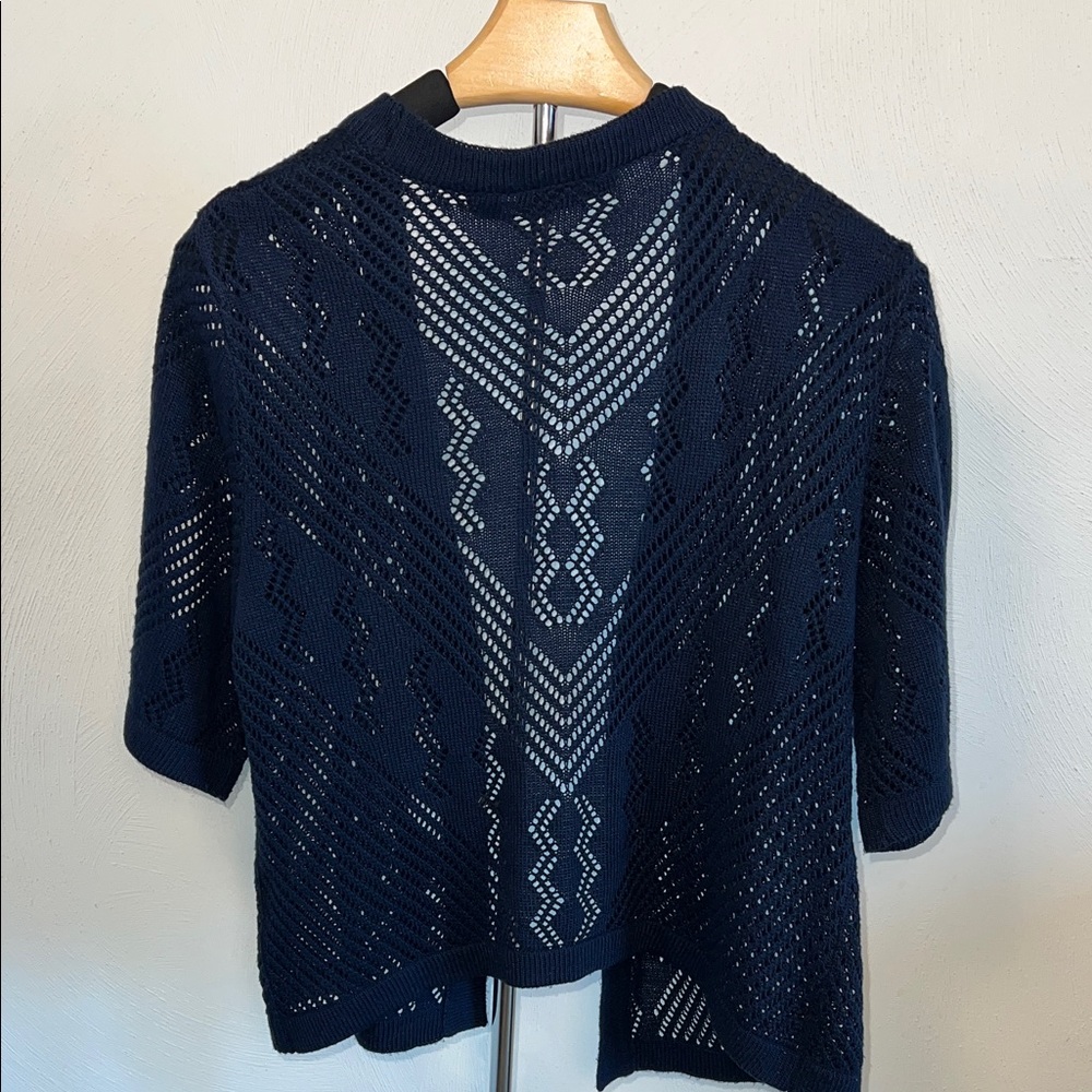 Nina Leonard Navy Open-Knit Cardigan - Picture 4 of 7